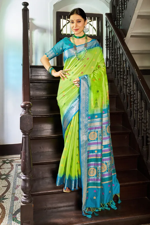 Parrot_Green_Raw_Silk_For_Women_&_Girls