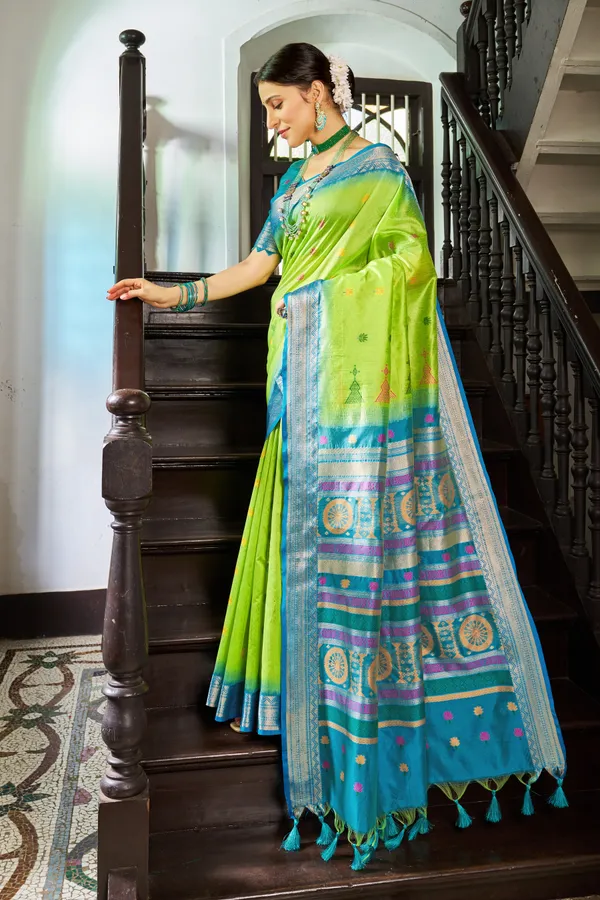 Parrot_Green_Raw_Silk_For_Women_&_Girls