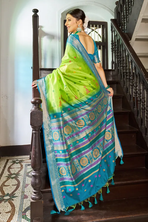 Parrot_Green_Raw_Silk_For_Women_&_Girls