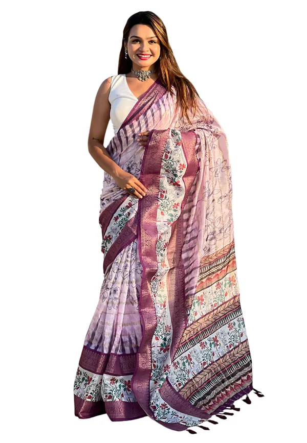 Lavender_Soft_Chanderi_Crush_Saree_With_Floral_Prints_Saree_With_Blouse_Piece_For_Women_&_Girl