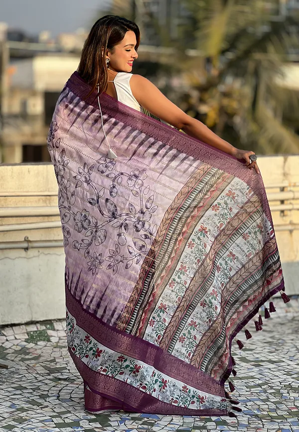 Lavender_Soft_Chanderi_Crush_Saree_With_Floral_Prints_Saree_With_Blouse_Piece_For_Women_&_Girl