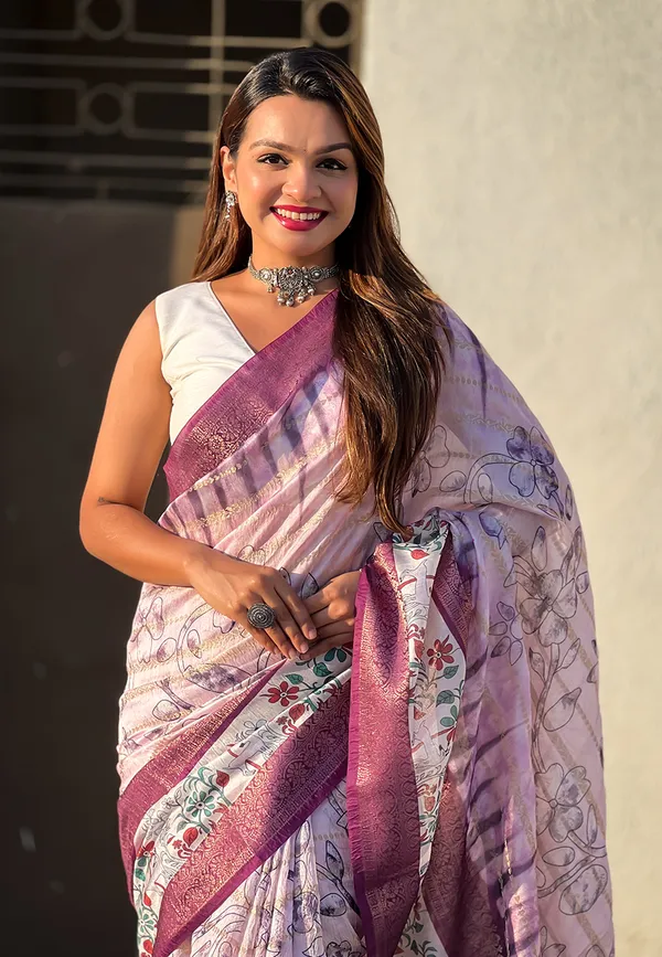 Lavender_Soft_Chanderi_Crush_Saree_With_Floral_Prints_Saree_With_Blouse_Piece_For_Women_&_Girl