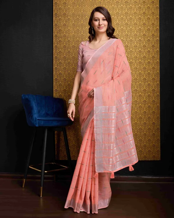 Peach_Organza_Saree_For_Women_&_Girls