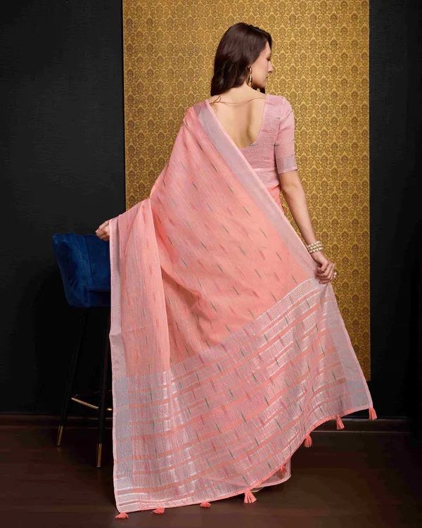 Peach_Organza_Saree_For_Women_&_Girls
