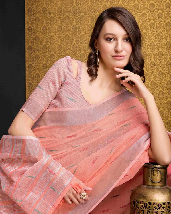 Peach_Organza_Saree_For_Women_&_Girls