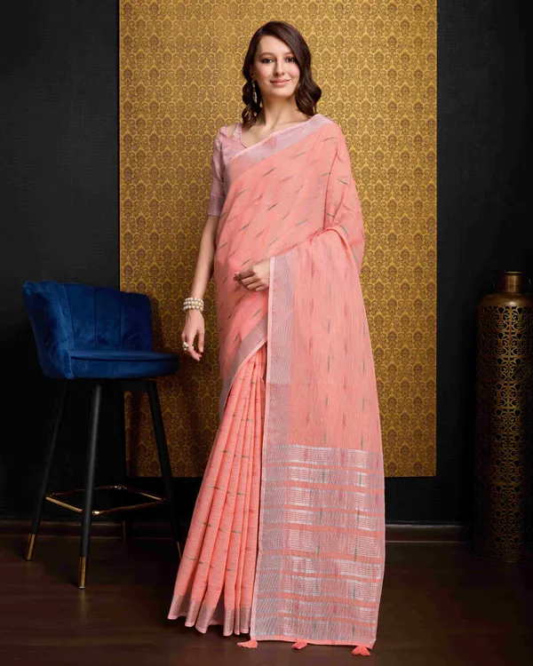 Peach_Organza_Saree_For_Women_&_Girls