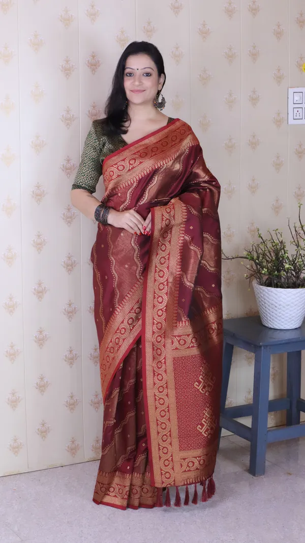 Maroon_Soft_Silk_With_Flower_Meenakari_Motifs_Saree_With_Blouse_Piece_For_Women_&_Girl