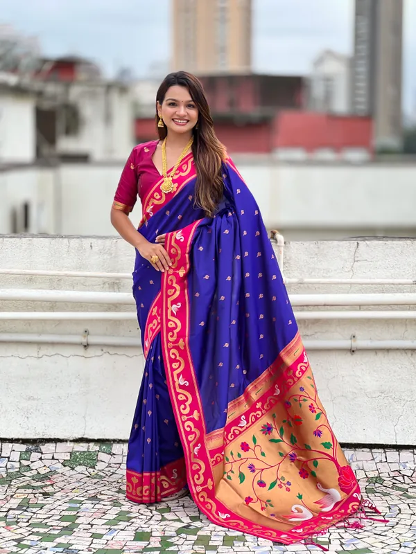 Violet_Paithani_Saree_With_Gold_Zari_Meenakari_Motifs_Saree_With_Blouse_Piece_For_Women_&_Girl