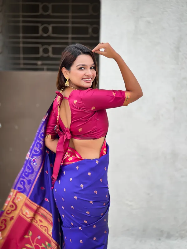 Violet_Paithani_Saree_With_Gold_Zari_Meenakari_Motifs_Saree_With_Blouse_Piece_For_Women_&_Girl
