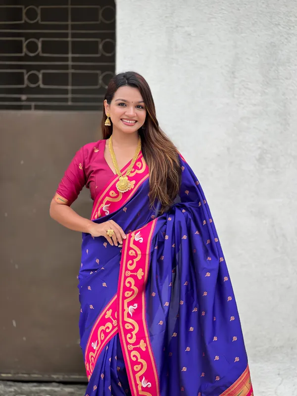 Violet_Paithani_Saree_With_Gold_Zari_Meenakari_Motifs_Saree_With_Blouse_Piece_For_Women_&_Girl