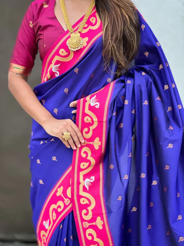 Violet_Paithani_Saree_With_Gold_Zari_Meenakari_Motifs_Saree_With_Blouse_Piece_For_Women_&_Girl