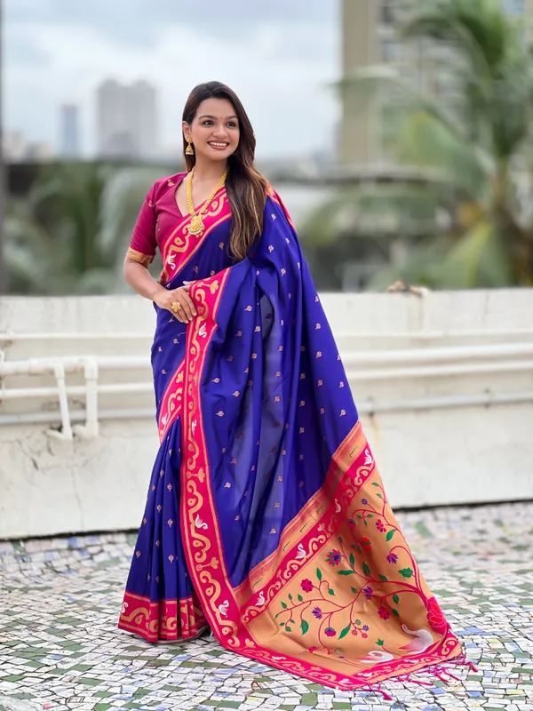 Violet_Paithani_Saree_With_Gold_Zari_Meenakari_Motifs_Saree_With_Blouse_Piece_For_Women_&_Girl