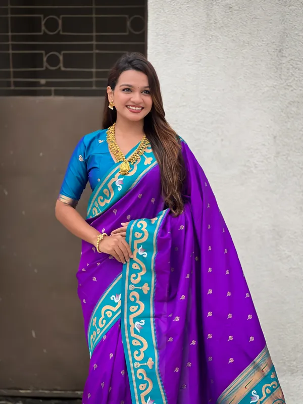 Purple_Paithani_Saree_With_Gold_Zari_Meenakari_Motifs_Saree_With_Blouse_Piece_For_Women_&_Girl