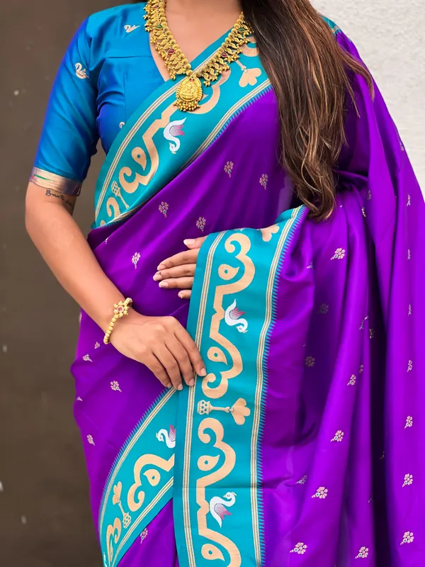 Purple_Paithani_Saree_With_Gold_Zari_Meenakari_Motifs_Saree_With_Blouse_Piece_For_Women_&_Girl