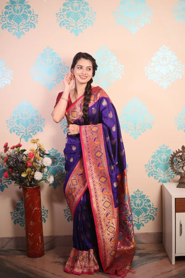 Purple_Paithani_Saree_With_Gold_Zari_Peacock_Motifs_Saree_With_Blouse_Piece_For_Women_&_Girl