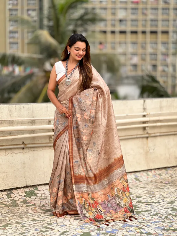 Light_Brown_Premium_Katki_Silk_With_Blouse_Piece_For_Women_&_Girls