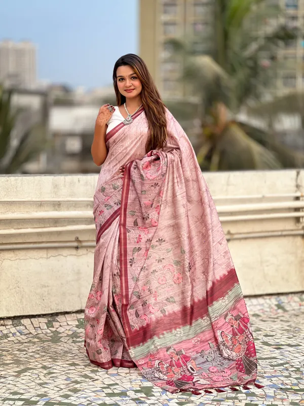 Pink_Premium_Katki_Silk_With_Blouse_Piece_For_Women_&_Girls