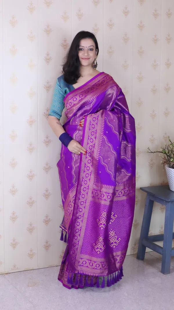 Purple_Soft_Silk_With_Flower_Meenakari_Motifs_Saree_With_Blouse_Piece_For_Women_&_Girl