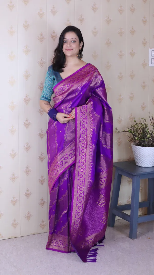 Purple_Soft_Silk_With_Flower_Meenakari_Motifs_Saree_With_Blouse_Piece_For_Women_&_Girl