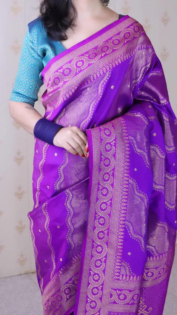 Purple_Soft_Silk_With_Flower_Meenakari_Motifs_Saree_With_Blouse_Piece_For_Women_&_Girl