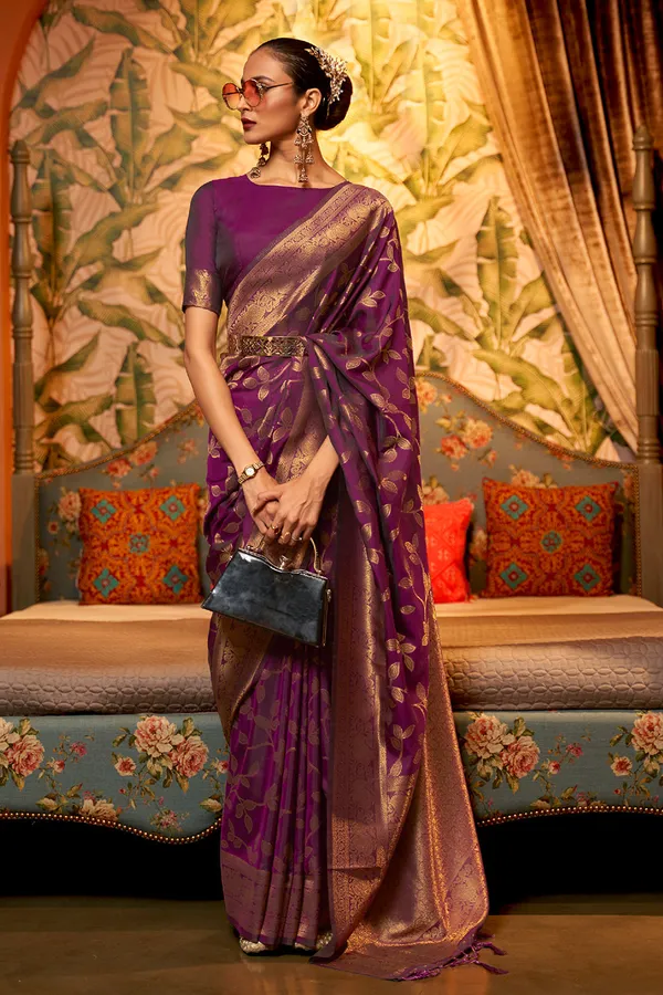 Lollipop_Purple_Premium_Kanjivaram_Saree_With_Blouse_Piece_For_Women_&_Girls