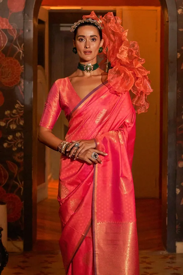 Orange_Premium_Silk_With_Blouse_Piece_For_Women_&_Girls