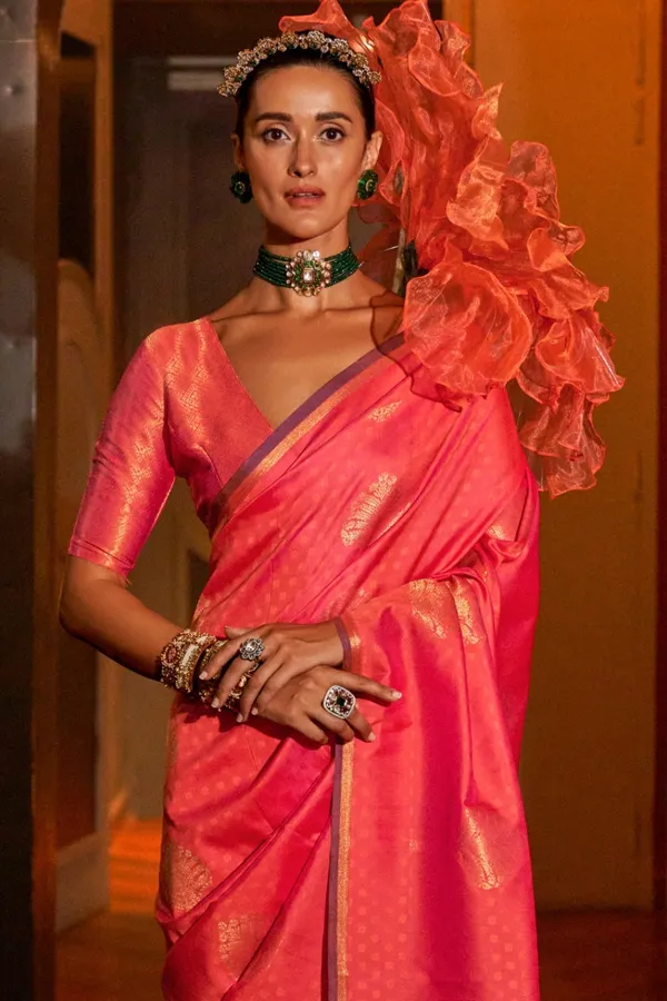 Orange_Premium_Silk_With_Blouse_Piece_For_Women_&_Girls