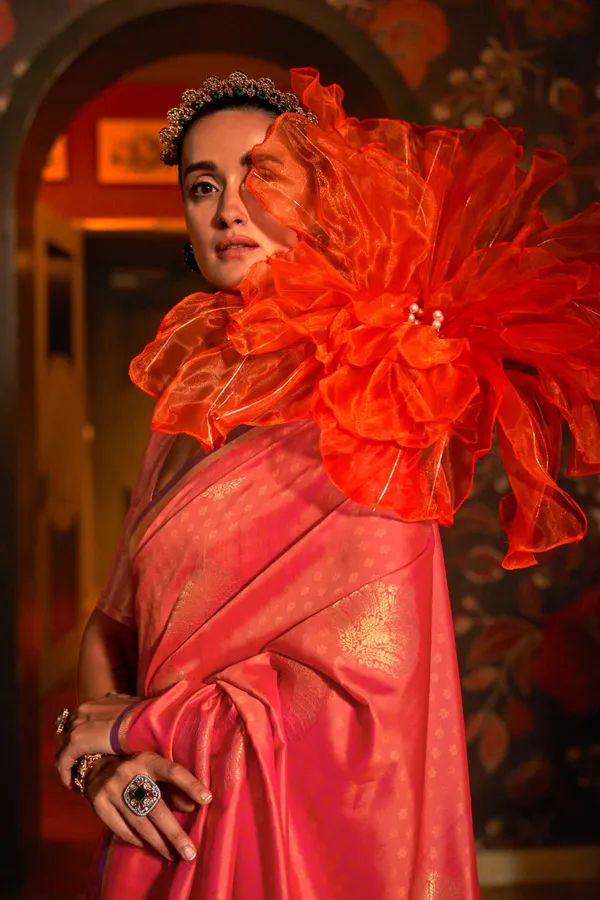 Orange_Premium_Silk_With_Blouse_Piece_For_Women_&_Girls
