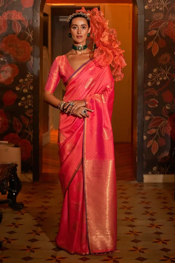Orange_Premium_Silk_With_Blouse_Piece_For_Women_&_Girls