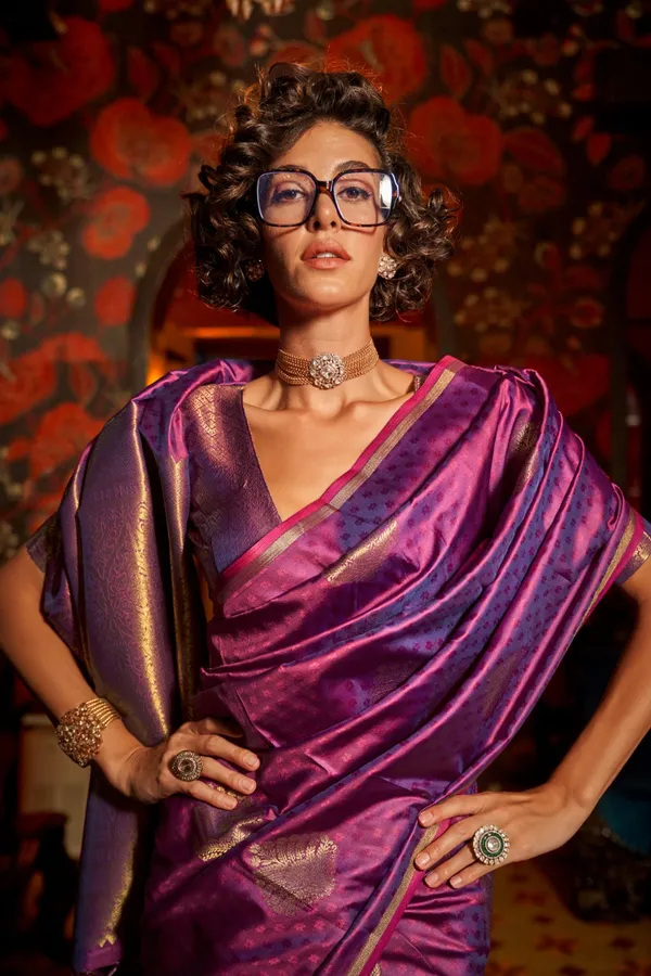 Purple_Premium_Silk_With_Blouse_Piece_For_Women_&_Girls