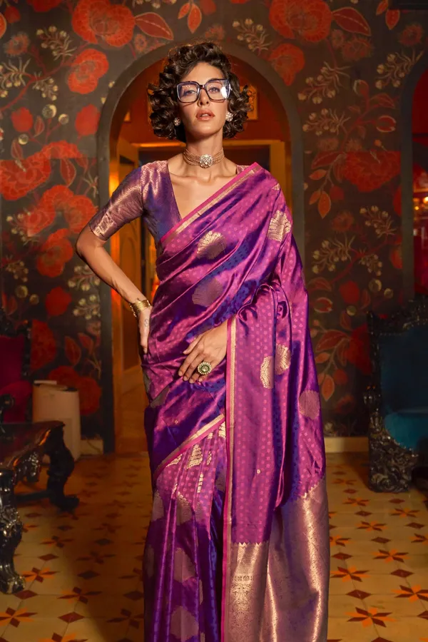Purple_Premium_Silk_With_Blouse_Piece_For_Women_&_Girls