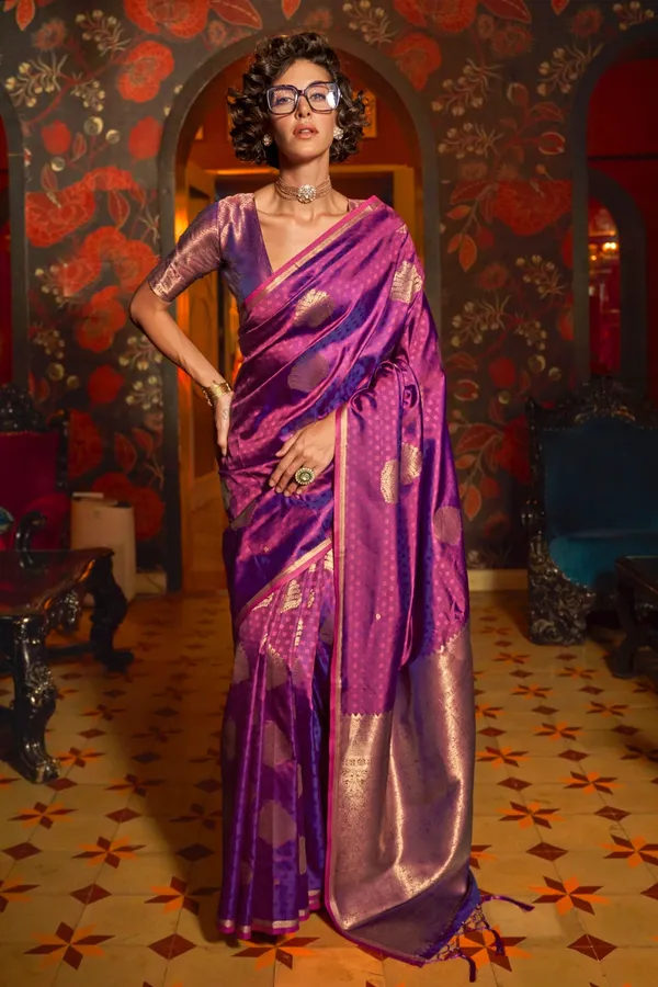 Purple_Premium_Silk_With_Blouse_Piece_For_Women_&_Girls