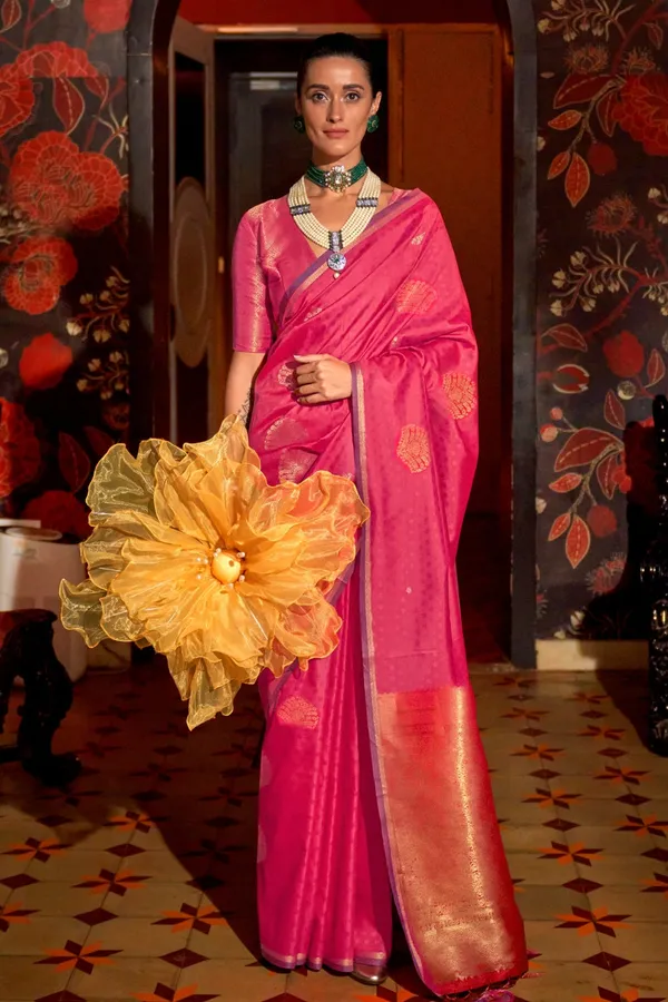 Pink_Premium_Silk_With_Blouse_Piece_For_Women_&_Girls