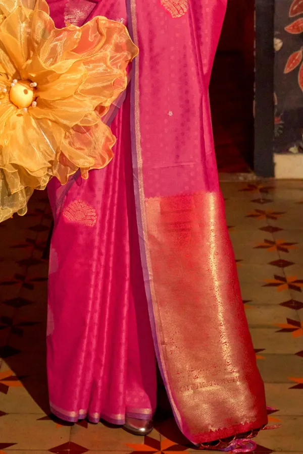 Pink_Premium_Silk_With_Blouse_Piece_For_Women_&_Girls