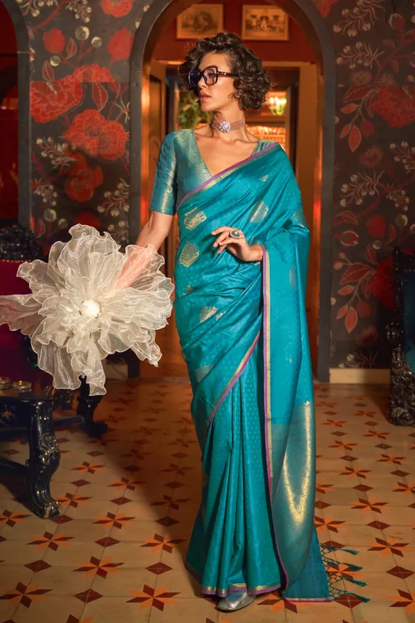 Light_Blue_Premium_Silk_With_Blouse_Piece_For_Women_&_Girls
