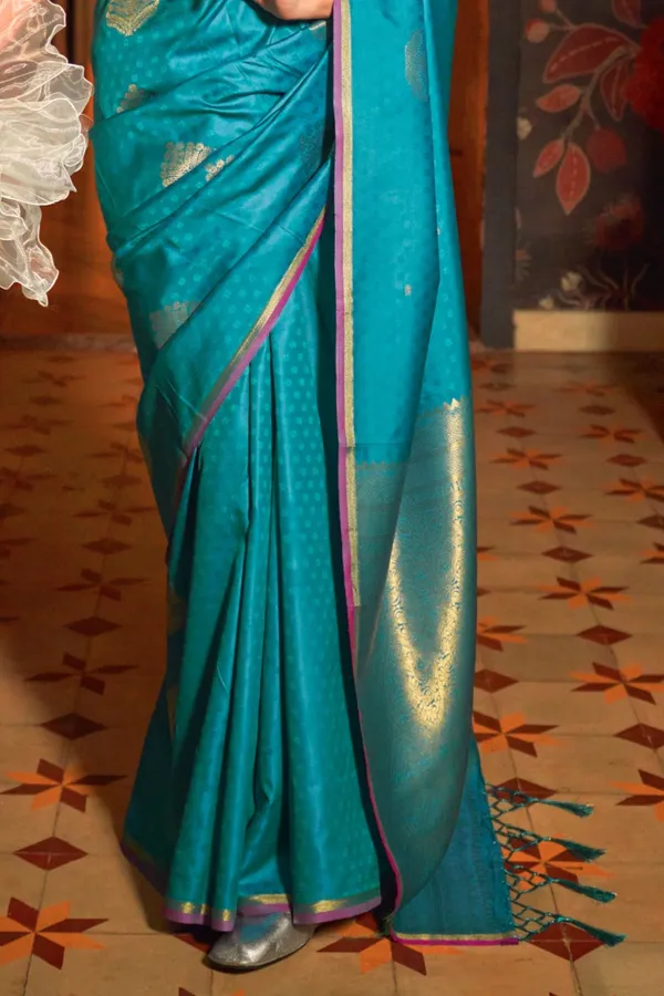 Light_Blue_Premium_Silk_With_Blouse_Piece_For_Women_&_Girls