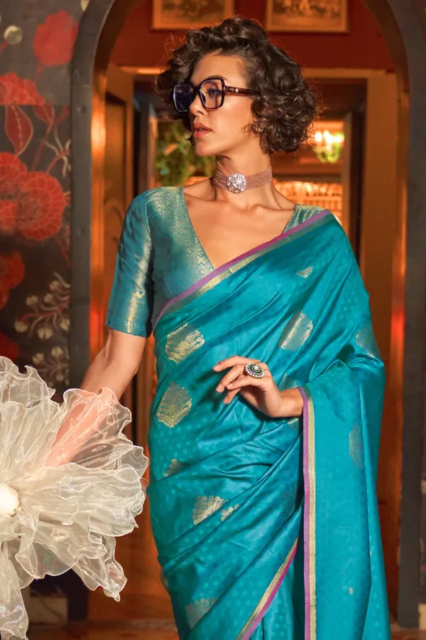 Light_Blue_Premium_Silk_With_Blouse_Piece_For_Women_&_Girls