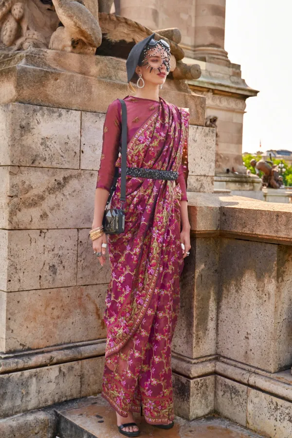Red_Premium_Organza_Saree_With_Blouse_Piece_For_Women_&_Girls
