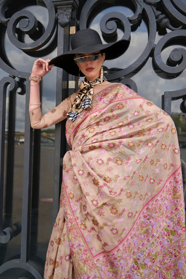 Cream_Premium_Organza_Saree_With_Blouse_Piece_For_Women_&_Girls
