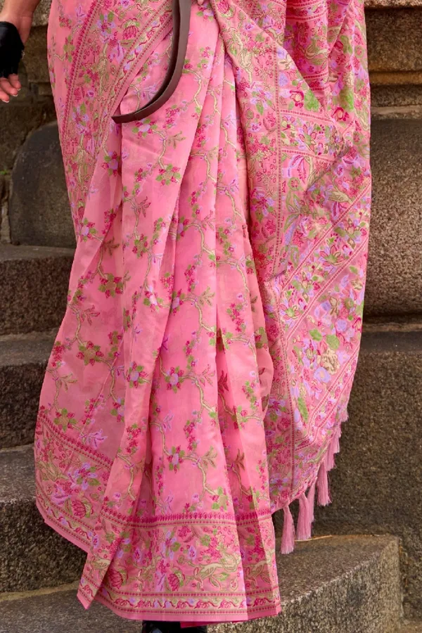 Pink_Premium_Organza_Saree_With_Blouse_Piece_For_Women_&_Girls