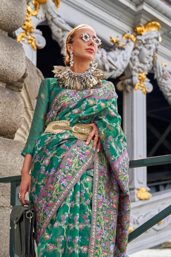 Dark_Blue_Premium_Organza_Saree_With_Blouse_Piece_For_Women_&_Girls