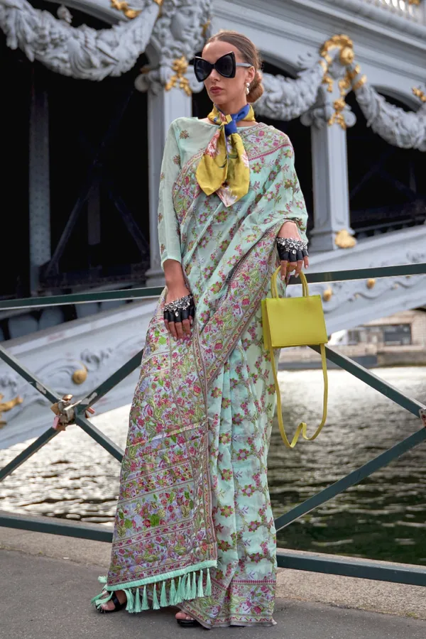 Light_Green_Premium_Organza_Saree_With_Blouse_Piece_For_Women_&_Girls