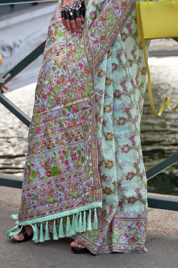 Light_Green_Premium_Organza_Saree_With_Blouse_Piece_For_Women_&_Girls