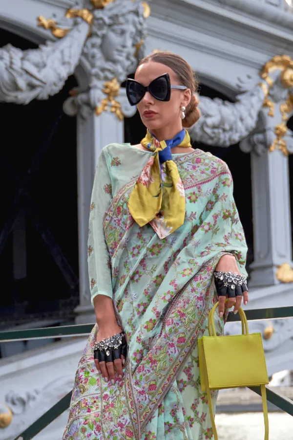 Light_Green_Premium_Organza_Saree_With_Blouse_Piece_For_Women_&_Girls