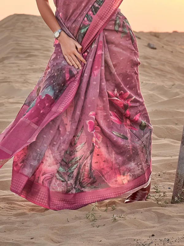 Multicolor_Premium_Linen_Saree_With_Blouse_Piece_For_Women_&_Girls