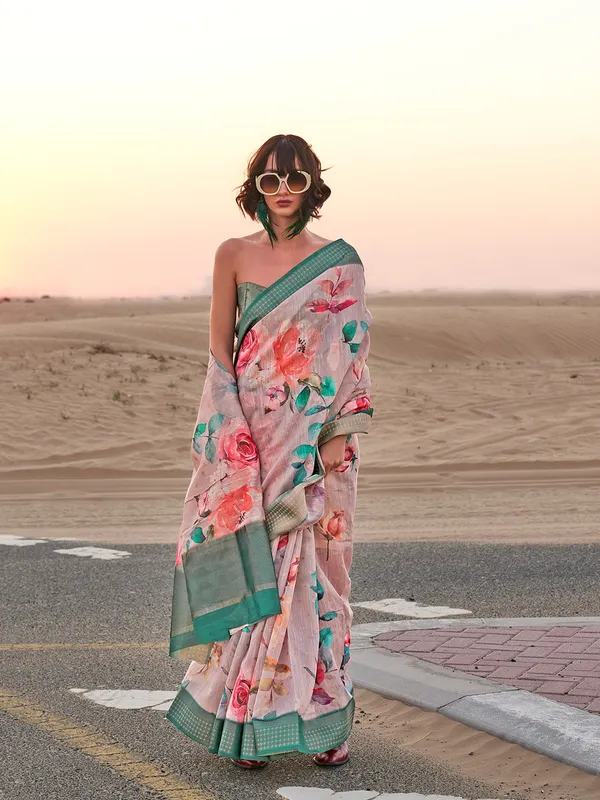 Multicolor_Premium_Linen_Saree_With_Blouse_Piece_For_Women_&_Girls