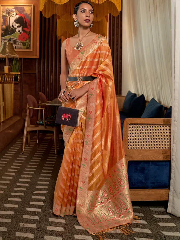 Golden_Premium_Organza_Saree_With_Blouse_Piece_For_Women_&_Girls