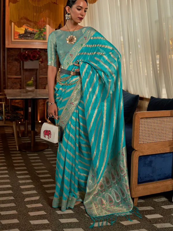 Sky_Blue_Premium_Organza_Saree_With_Blouse_Piece_For_Women_&_Girls