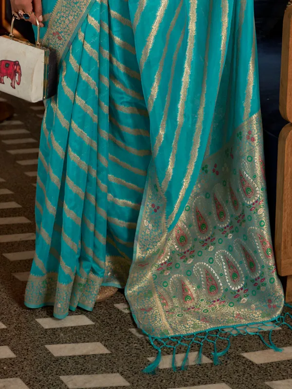 Sky_Blue_Premium_Organza_Saree_With_Blouse_Piece_For_Women_&_Girls