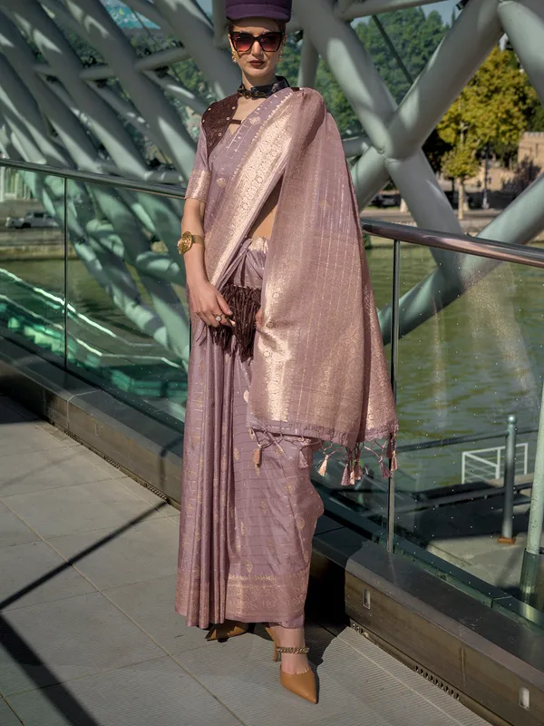 Peach_Premium_Katan_Silk_With_Blouse_Piece_For_Women_&_Girls